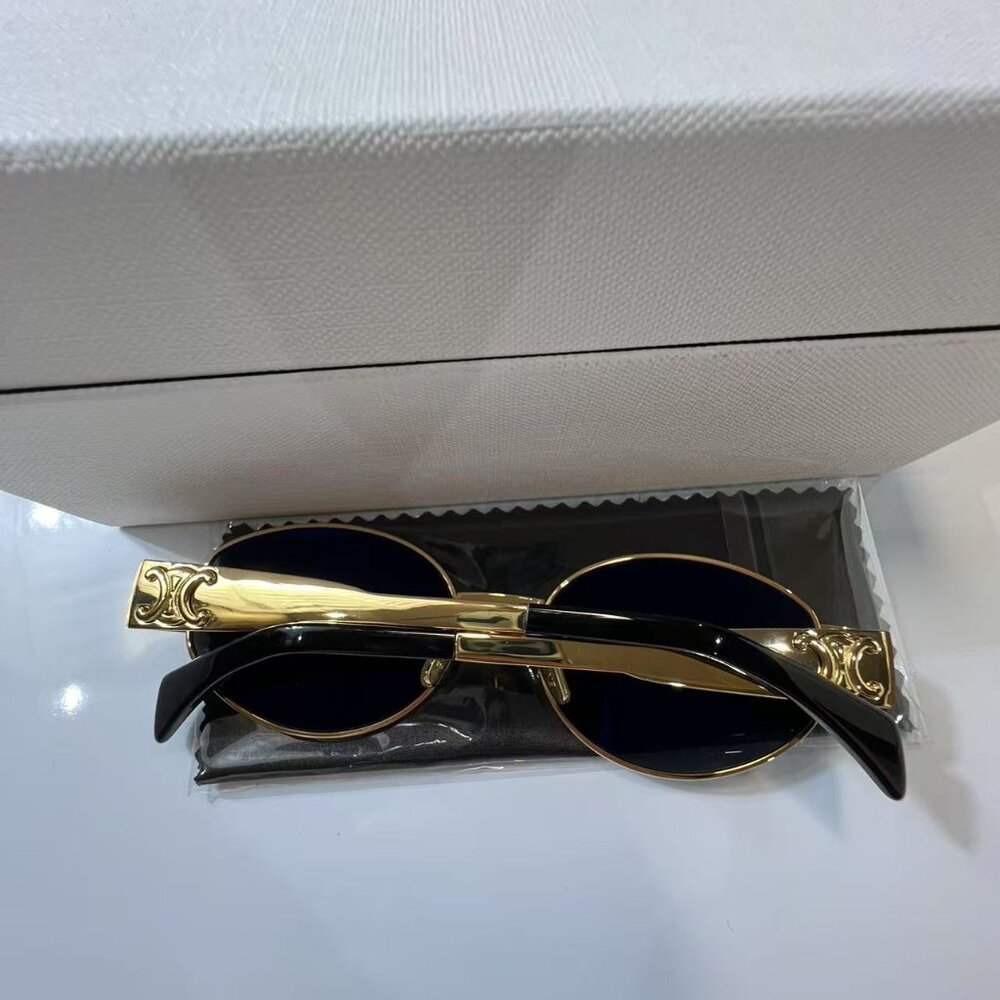 Celine Triomphe Metal CL40235U 30N Oval Sunglasses in Gold with Green Lenses - Picture 6 of 8